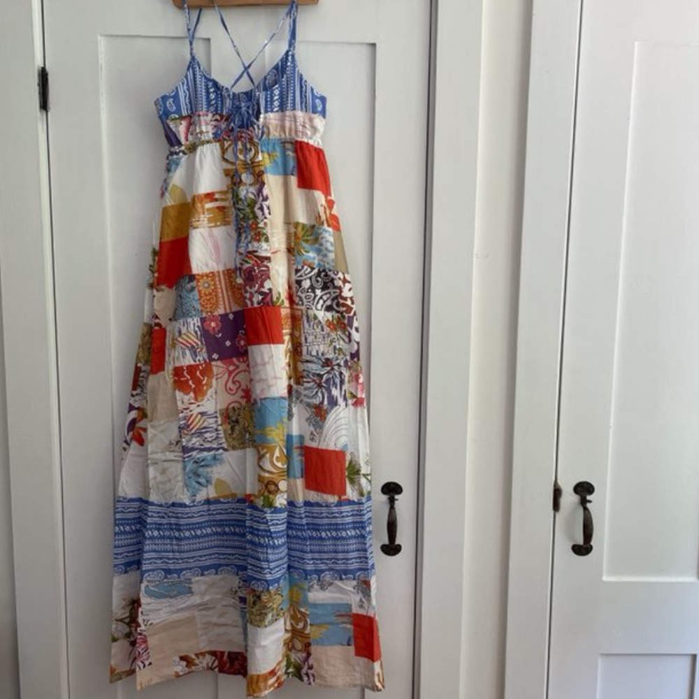 QUIKSILVER Maxi Patchwork Print Back Lace Up Dress
